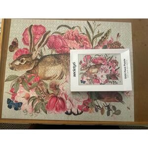 Society6 Bunny Pink Flowers Puzzle 1000 Pieces COMPLETE Society 6